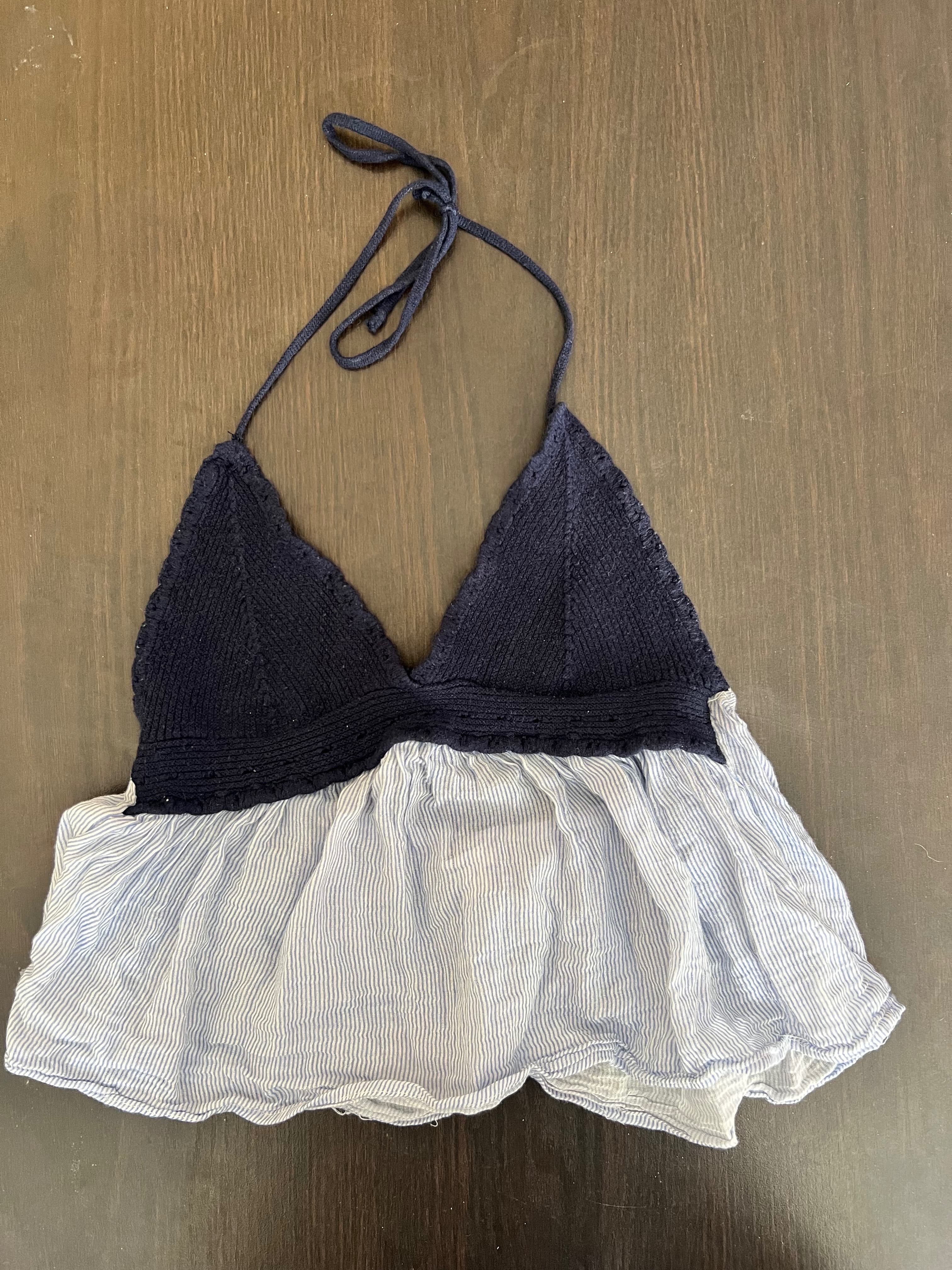 Navy crochet and White blue stripe Halter top photo 1
