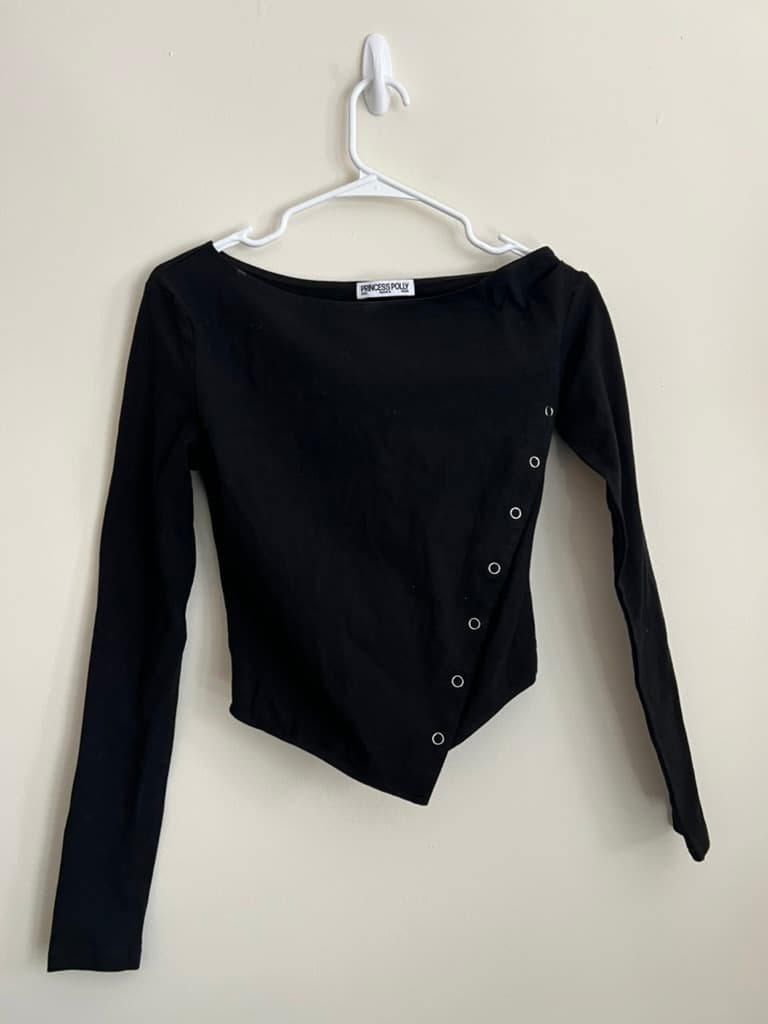 Black Asymmetrical Long Sleeve Top photo 1