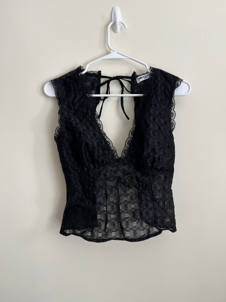 Black Lace Tie-Back Tank Top photo 1