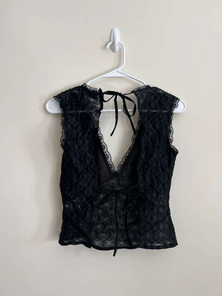 Black Lace Tie-Back Tank Top photo 2